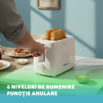 Prajitor de paine nobeLTek NBT265W, 650 W, 6 niveluri de rumenire, tavita de firimituri, capacitate 2 felii, design ergonomic, Alb - imagine 6
