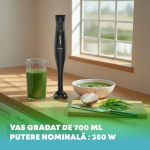 Mixer vertical nobeLTek NHB35B, 350 W, 2 trepte de viteza, functie turbo, lama din inox, accesoriu pahar gradat 700 ml, zgomot redus, Negru - imagine 4