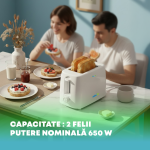 Prajitor de paine nobeLTek NBT265W, 650 W, 6 niveluri de rumenire, tavita de firimituri, capacitate 2 felii, design ergonomic, Alb - imagine 5