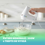 Mixer de mana nobeLTek NHM20W, 200 W, functie Turbo, 6 viteze, accesoriu tel, carlige aluat, Alb - imagine 5